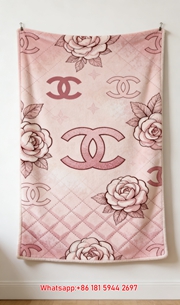 Chanel Pink Quilted Rose CC Logo Flannel Throw Blanket IMG_7090